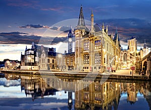 Medieval Ghent at night. Belgium