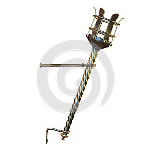 Medieval golden flare or torch, 3d illustration isolate