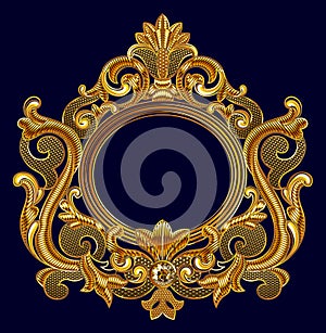 Medieval Goldwork Embroidery Vector Frame.