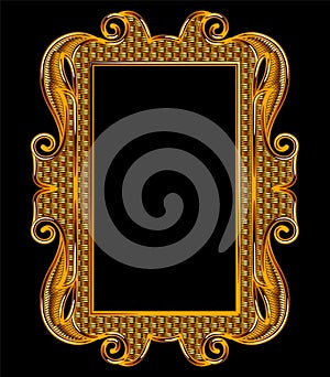Medieval Goldwork Embroidery Vector Frame.