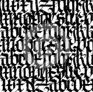 Medieval Gothic pattern. Vector. European modern gothic. Black letters on a white background. All letters are handwritten with a p