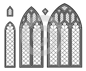 Medieval Gothic stained glass cathedral window set