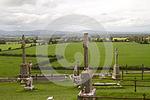 Medieval graveyard in Irish landscape