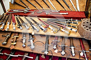 Medieval gun smith shop. Swords and Armor for sale