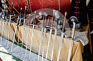 Medieval gun smith shop. Swords and Armor for sale