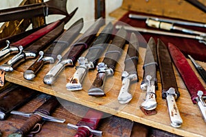 Medieval gun smith shop. Swords and Armor for sale