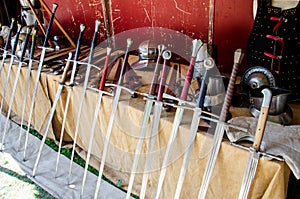 Medieval gun smith shop. Swords and Armor for sale