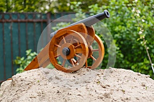 Medieval gun on a wooden carriage