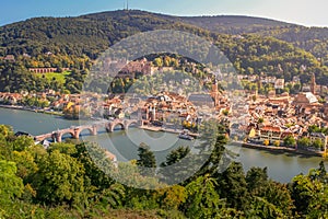 Medieval Heidelberg old town cityscape from above, Germany