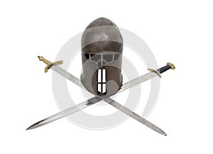 Medieval helm and crossed swords