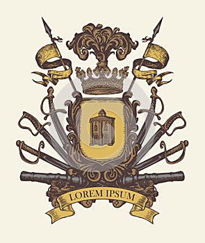 Medieval heraldic Coat of arms in vintage style