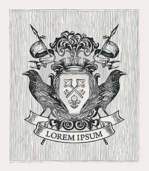 Medieval heraldic Coat of arms in vintage style