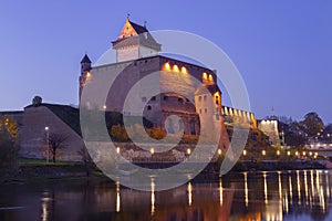 Medieval Hermann Castle, October evening. Narva, Estonia