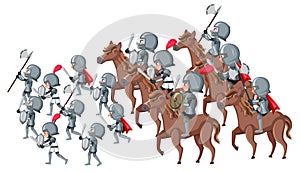 Medieval historical army characters going to the war
