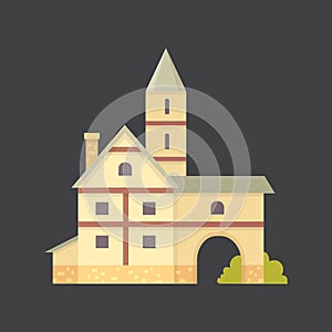 Medieval historical building, old city house vector illustration.