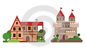 Medieval Historical Buildings and Old European Architecture Vector Set