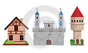 Medieval Historical Buildings and Old European Architecture Vector Set