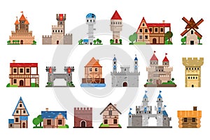 Medieval Historical Buildings and Old European Architecture Vector Set