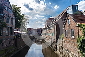 Medieval houses by the canal in Stade, Germany