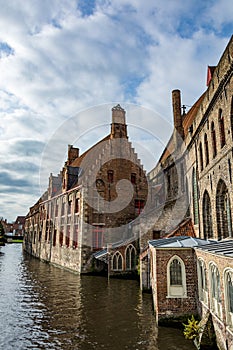 Medieval houses over canals of Bruges, Begium