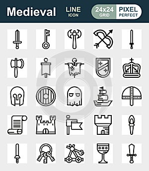 MEDIEVAL icon set of outline icons