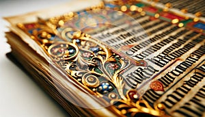 Medieval Illuminated Manuscript Page with Gold Leaf Detailing