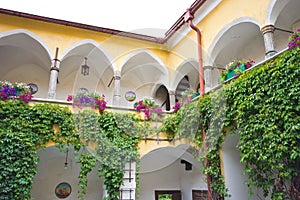 Medieval inner courtyard with arcades