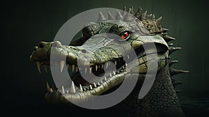 Medieval-inspired Alligator Head With Red Eyes And Sharp Teeth