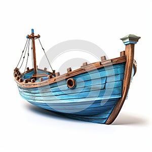 Medieval-inspired Blue Ship On White Background
