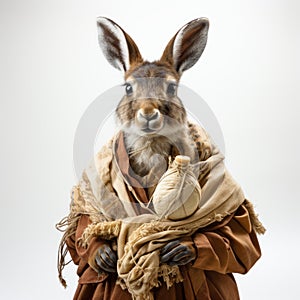 Medieval-inspired Studio Portraiture: Woman Carrying Stuffed Hare