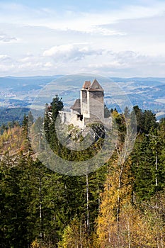 Medieval Kasperk Castle in southwestern Bohemia, Czech Republic, sunny autumn day, Plzen region, Sumava r