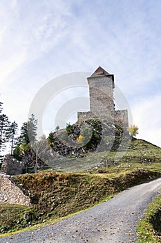Medieval Kasperk Castle in southwestern Bohemia, Czech Republic, sunny autumn day, Plzen region, Sumava r