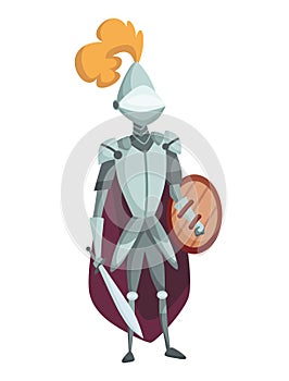 Medieval kingdom character of middle ages historic period vector Illustration. Medieval knight in full armor flat
