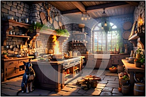 Stredoveký kuchyňa z čarodejnice ktorý pripravuje lektvar 