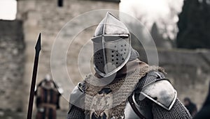 Medieval knight in armor wields sword bravely generated by AI