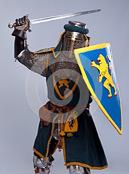 Medieval knight in attack position