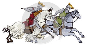 Medieval knight .Battlefield.Miniature.Knights attack