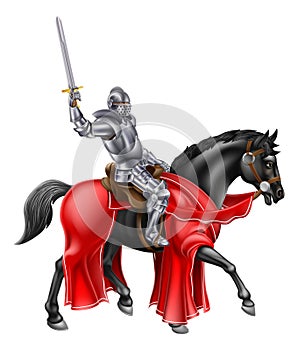 Medieval Knight on Black Horse