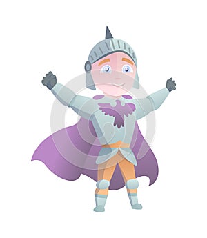 Medieval Knight In Full Armor Flat Illustration. The comic caricature. Funny Cartoon Knight.