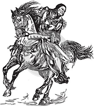 Medieval knight galloping his horse