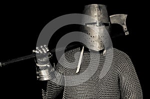 Medieval Knight with Helmet and Axe