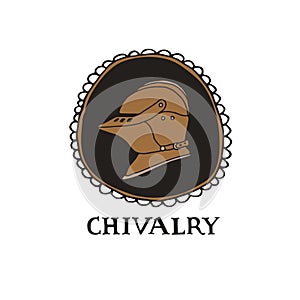 Medieval knight helmet and lettering. Chivalry concept