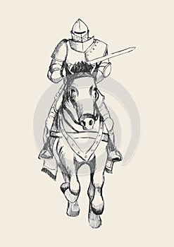 Medieval knight on horse carrying a lance photo