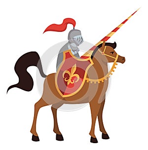 Medieval knight on horse jousting with lance. Fairytale character