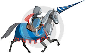 Medieval knight on horseback on white background