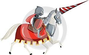 Medieval knight on horseback on white background