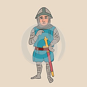 Medieval knight in mail character vector cartoon