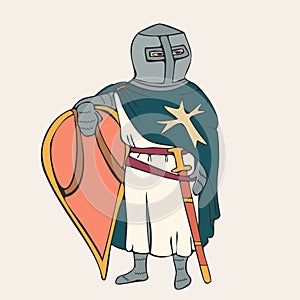 Medieval knight, the member of Christian  military order cartoon