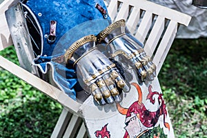 Medieval Knight Metal Hand Gloves and Shield: Authentic Middle Ages Armor