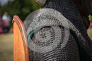 Medieval knight reenactment with costumed characters and medieval armor